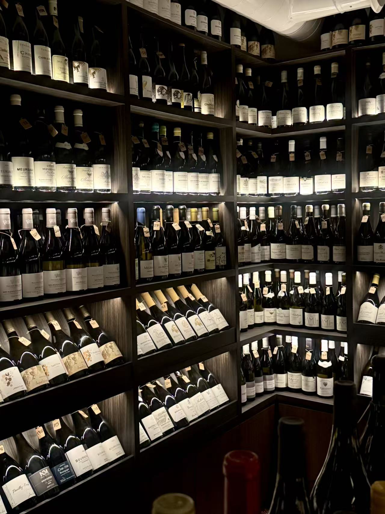 Grower wines arranged in the cellar