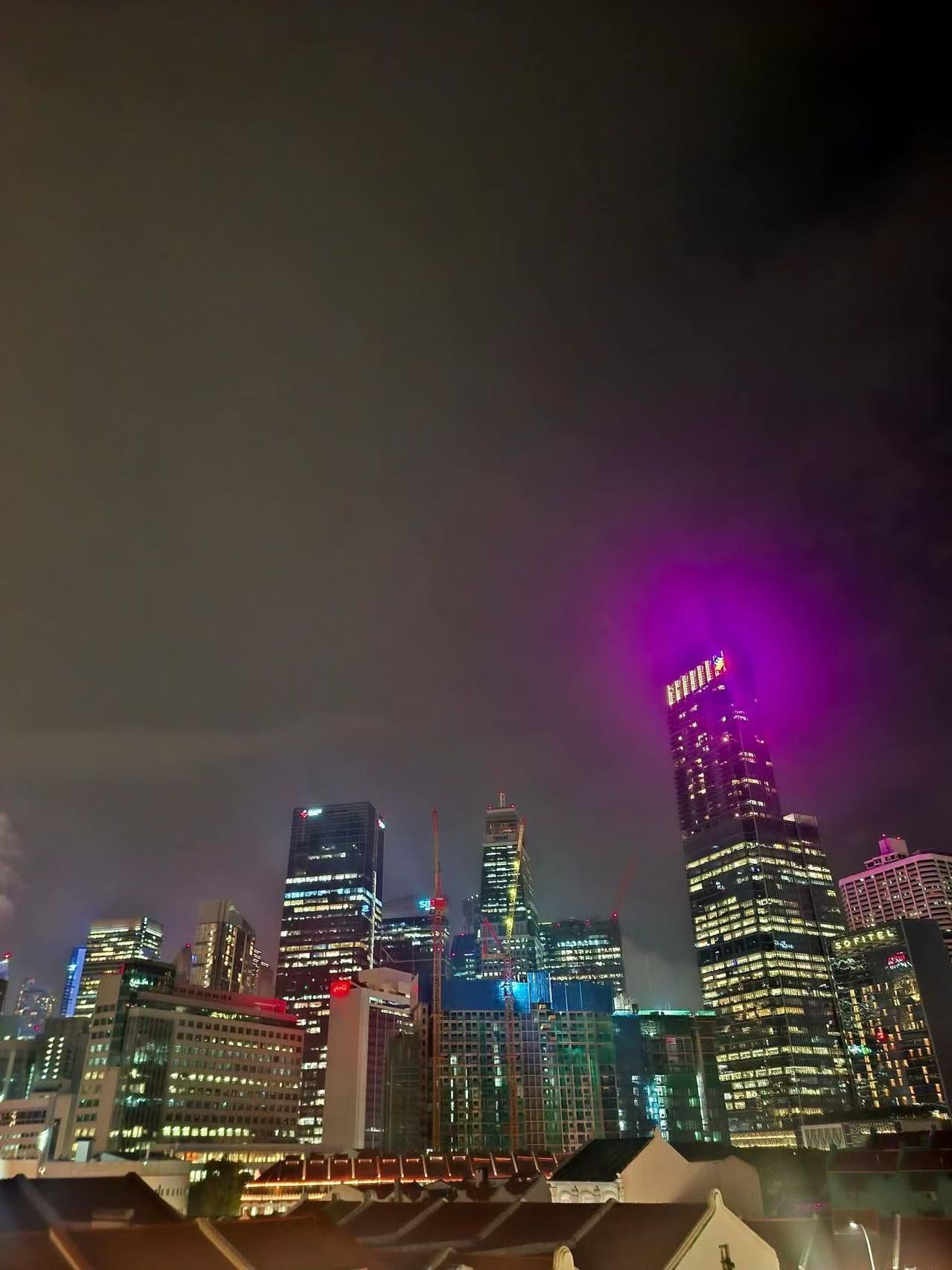 Colour view of the Singapore skyline at night